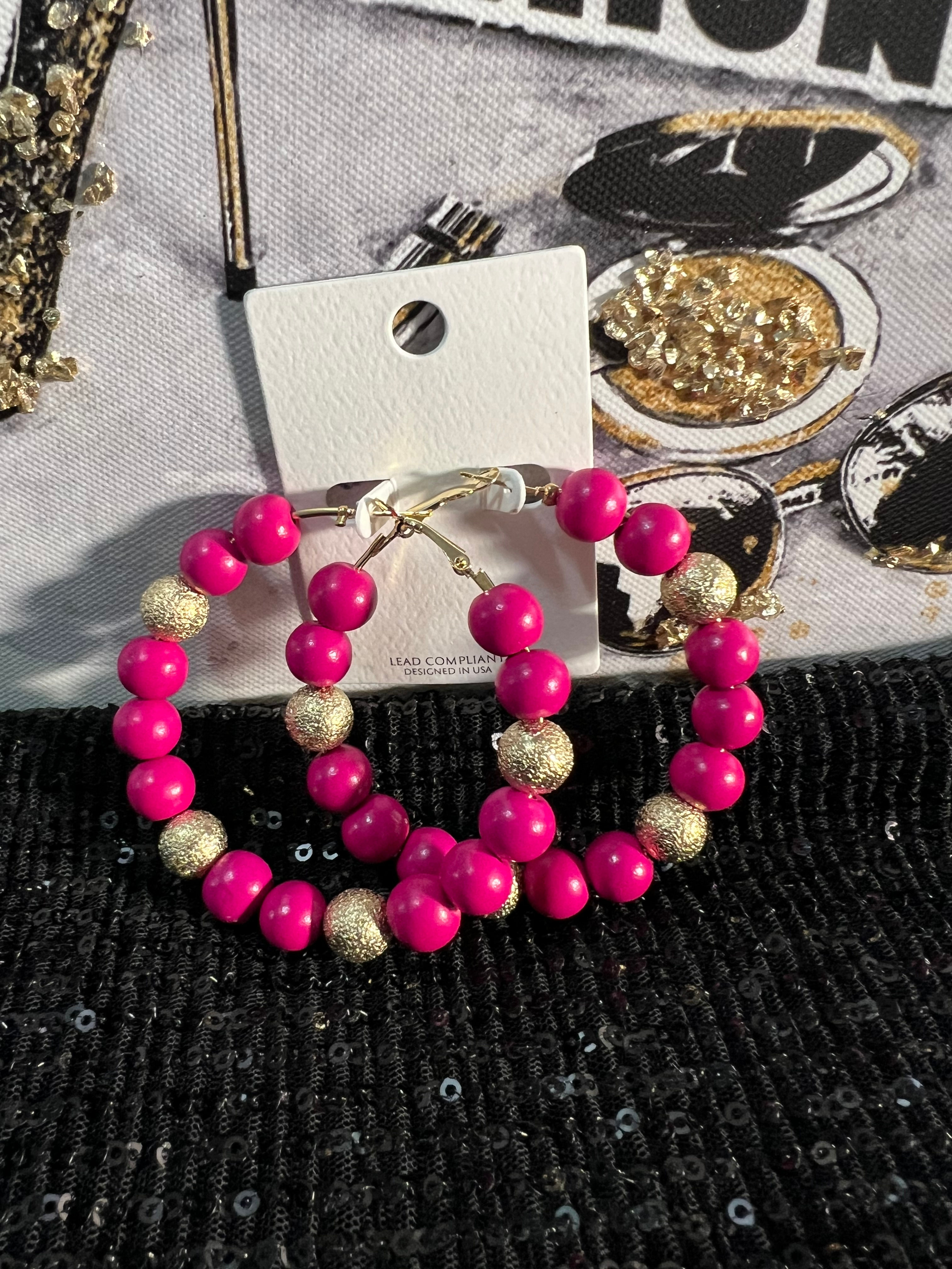 Pink and Gold Hop Earrings