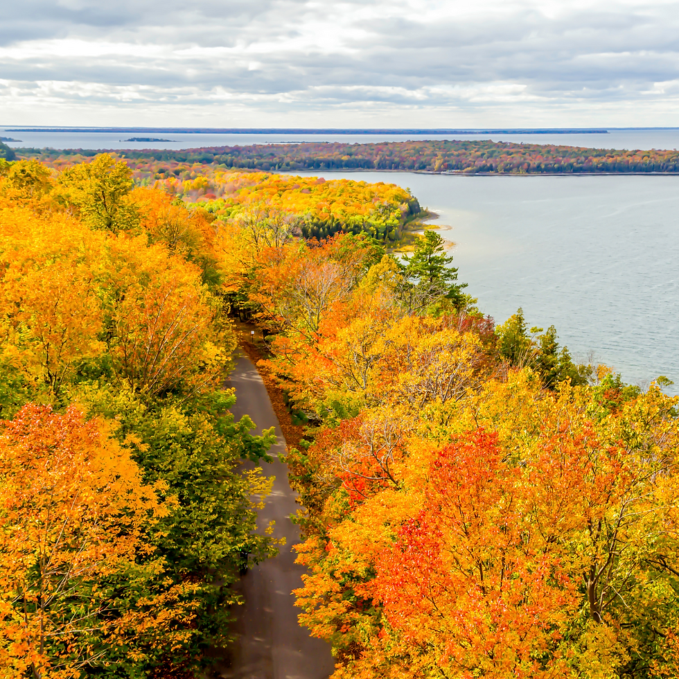 fall colors along the shoreline of Door Country Wisconsin
