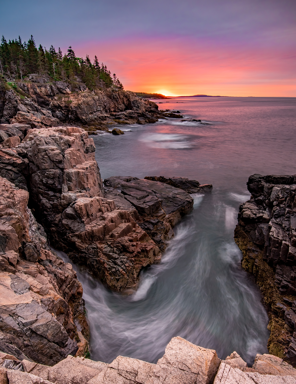 sunsent from a hiking trail in Acadia National Park
