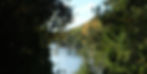 River framed by lush trees, with two people fishing on a boat. Autumn colors hint on the leaves. Calm and serene atmosphere.