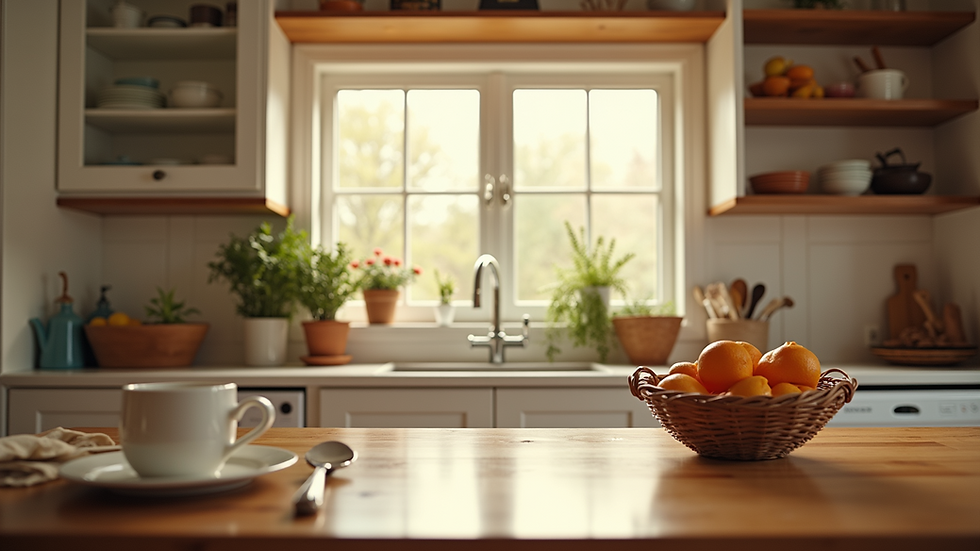 Wide angle view of a well-lit kitchen designed for family gatherings