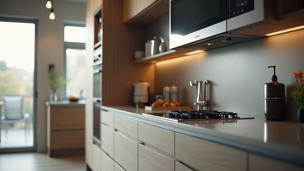 Close-up view of integrated kitchen appliances that blend with cabinetry