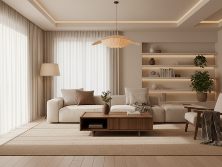 cozy living room with layered lighting and multi-functional furniture
