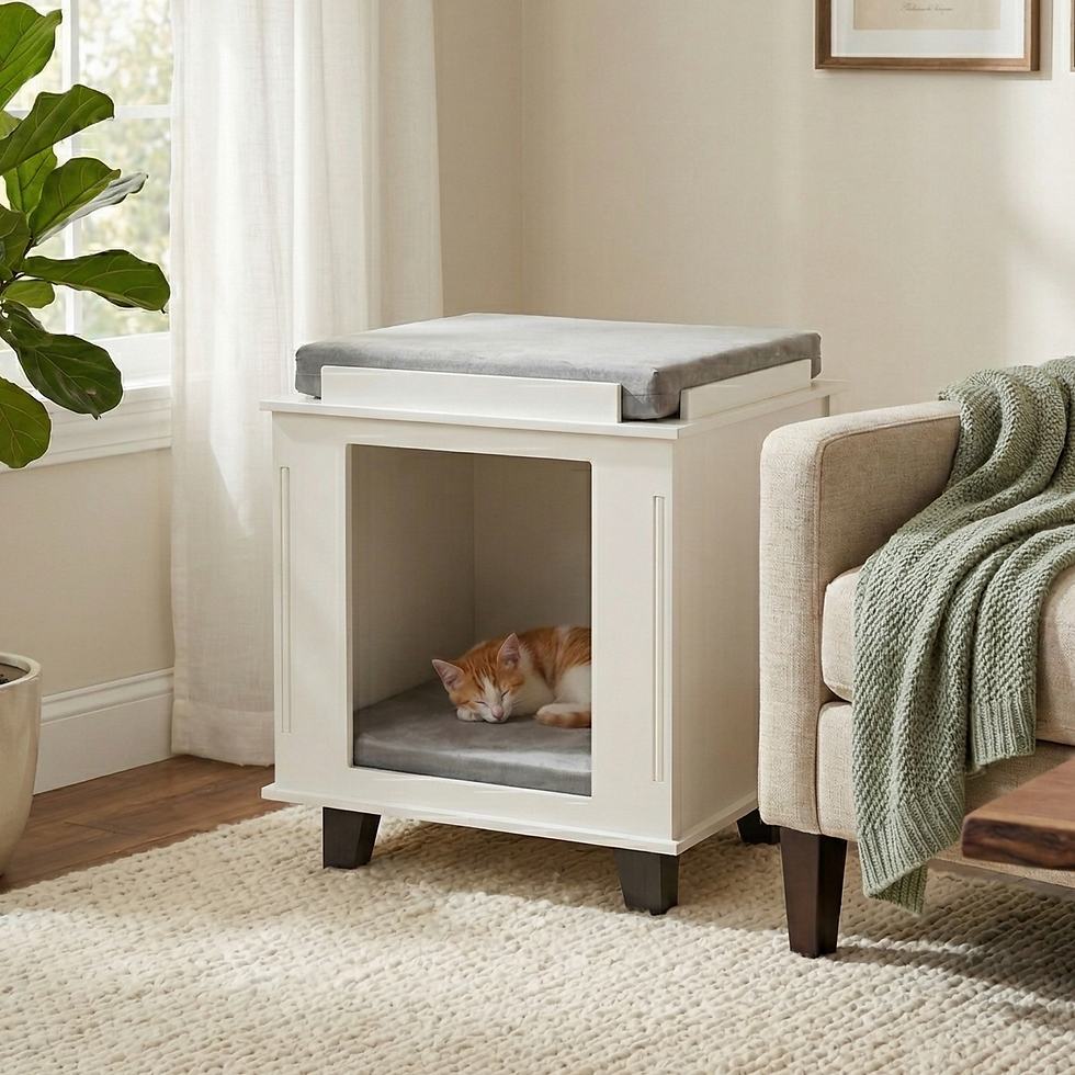 Thumbnail: Mid Century Wooden Cat House - Stylish Pet Bed Furniture with Square Entrance