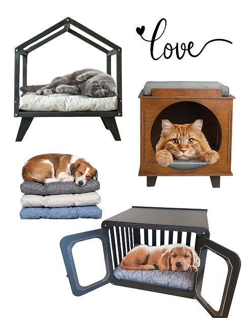 cozy cat bed, mid century cat house, comfortable cushion, modern dog house