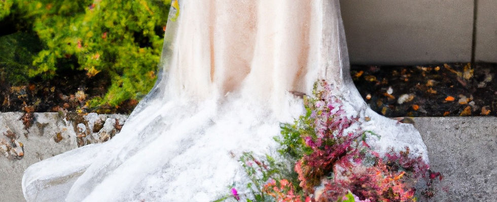wedding dress and flower bouquet, outside wedding venue.jpg