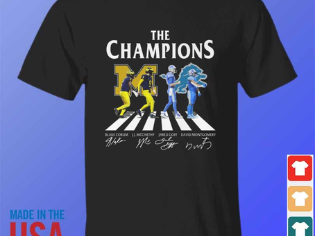 The Champions michigan wolverines and Detroit Lions abbey road signatures 2024 shirt