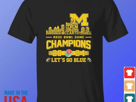 Michigan wolverines football edwards mccarthy bennett johnson rose bowl game champions 2024 let’s go blue signatures shirt