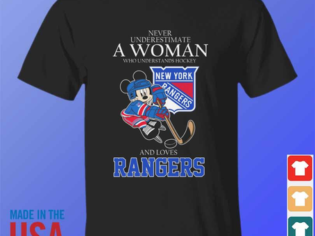 Mickey Mouse never underestimate a woman who understands hockey and love new york rangers shirt