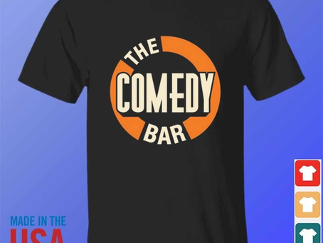 Sam ramsdell wearing the comedy bar 2024 shirt