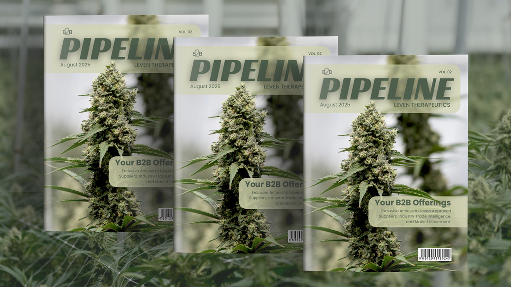 Beautiful Greenhouse Grown Cannabis on the front cover of the Leven B2B Pipeline Magazine