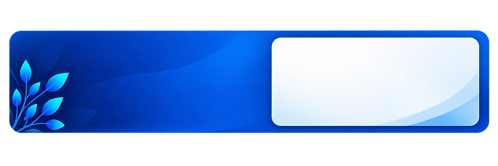 Blue banner with leaf motif and white text box