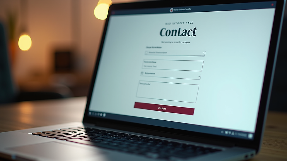 Close-up view of a laptop screen showing a contact form on a legal website