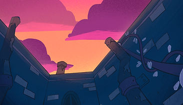 Coloured Layout for student film HighTail. Orange sky by Henry He