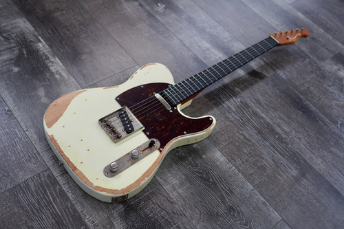 AIO TC3 Relic Electric Guitar - Olympic White (Brown Pickguard
