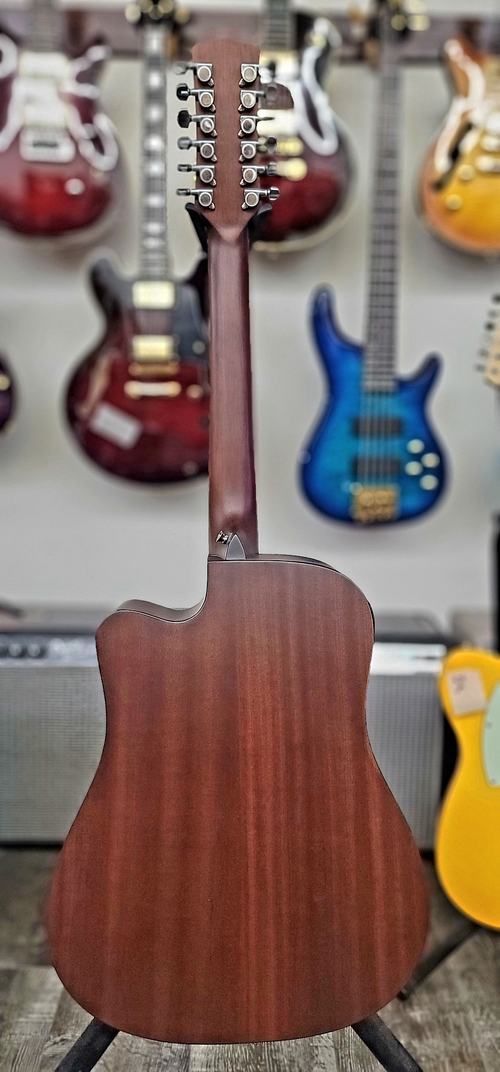 Thumbnail: Full rear view of the Luna WABI DC12 12-String Dreadnought with mahogany back