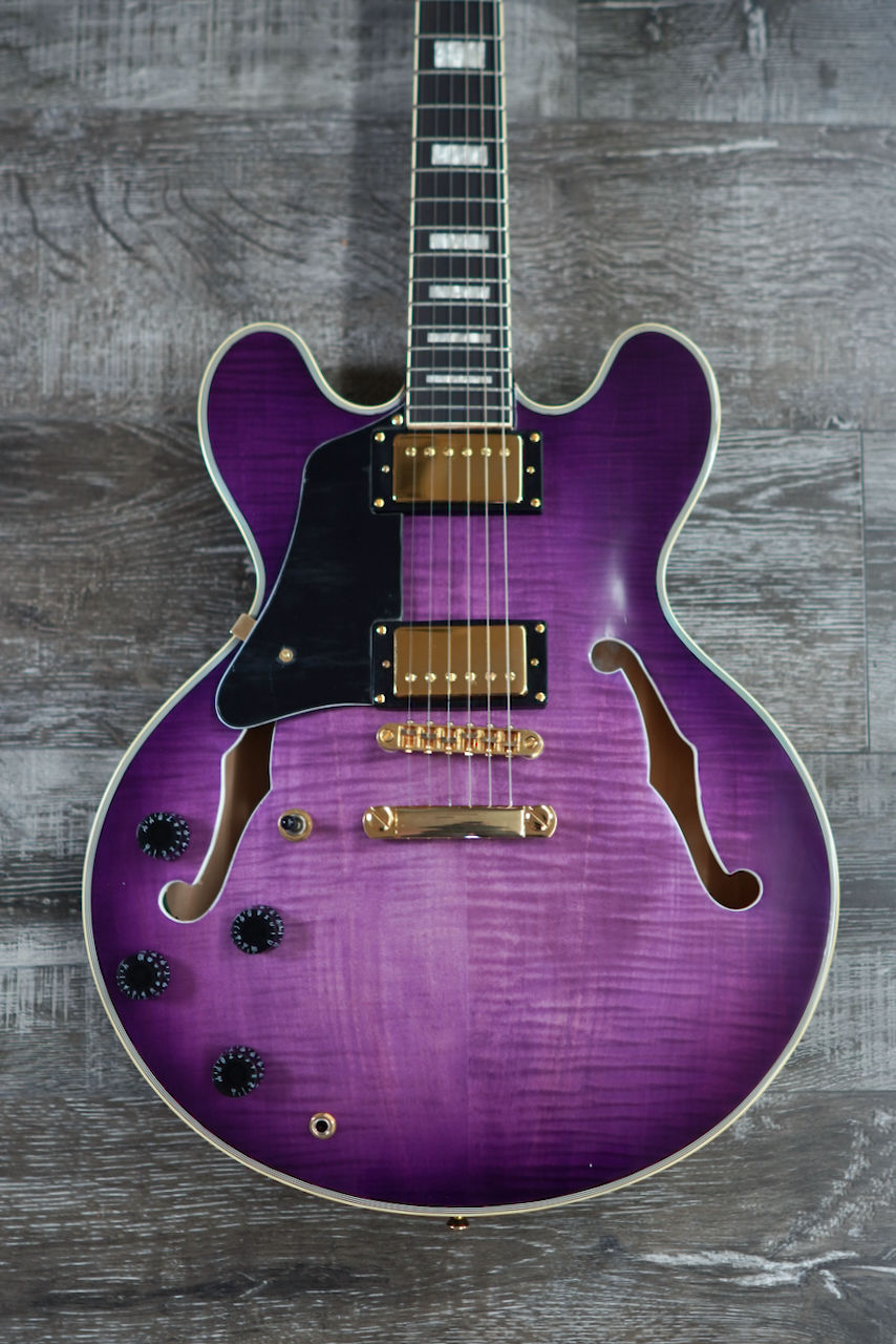 AIO SH-335 Left Handed Semi-Hollow Electric Guitar - Purple Burst