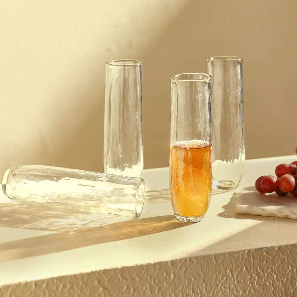 Comfortable Luxe Pebbled Glass Flutes