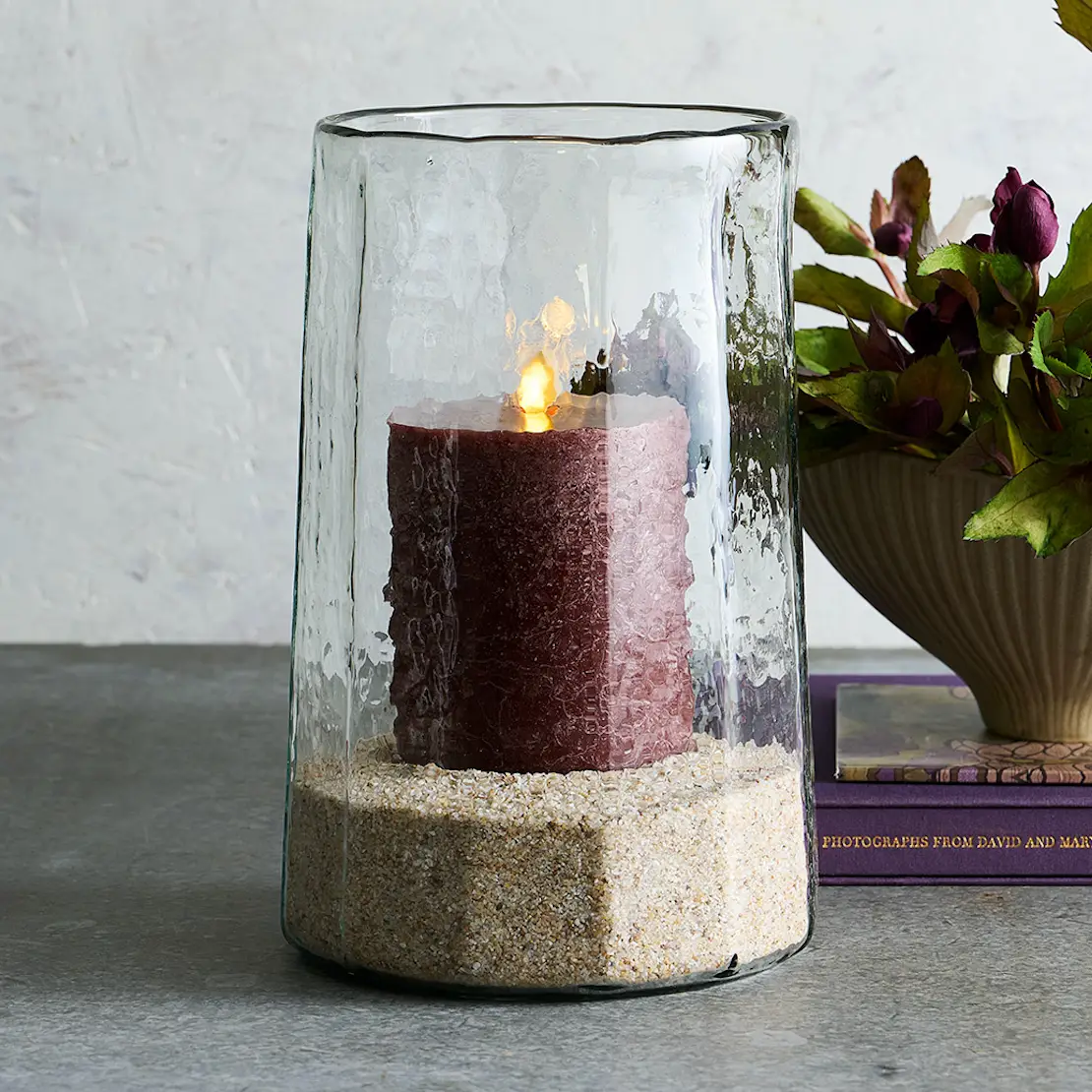 Comfortable Luxe Pebbled Glass Large Hurricane