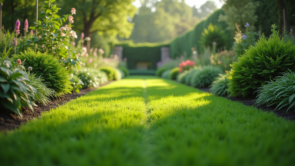 Eye-level view of a lush green garden with diverse plants