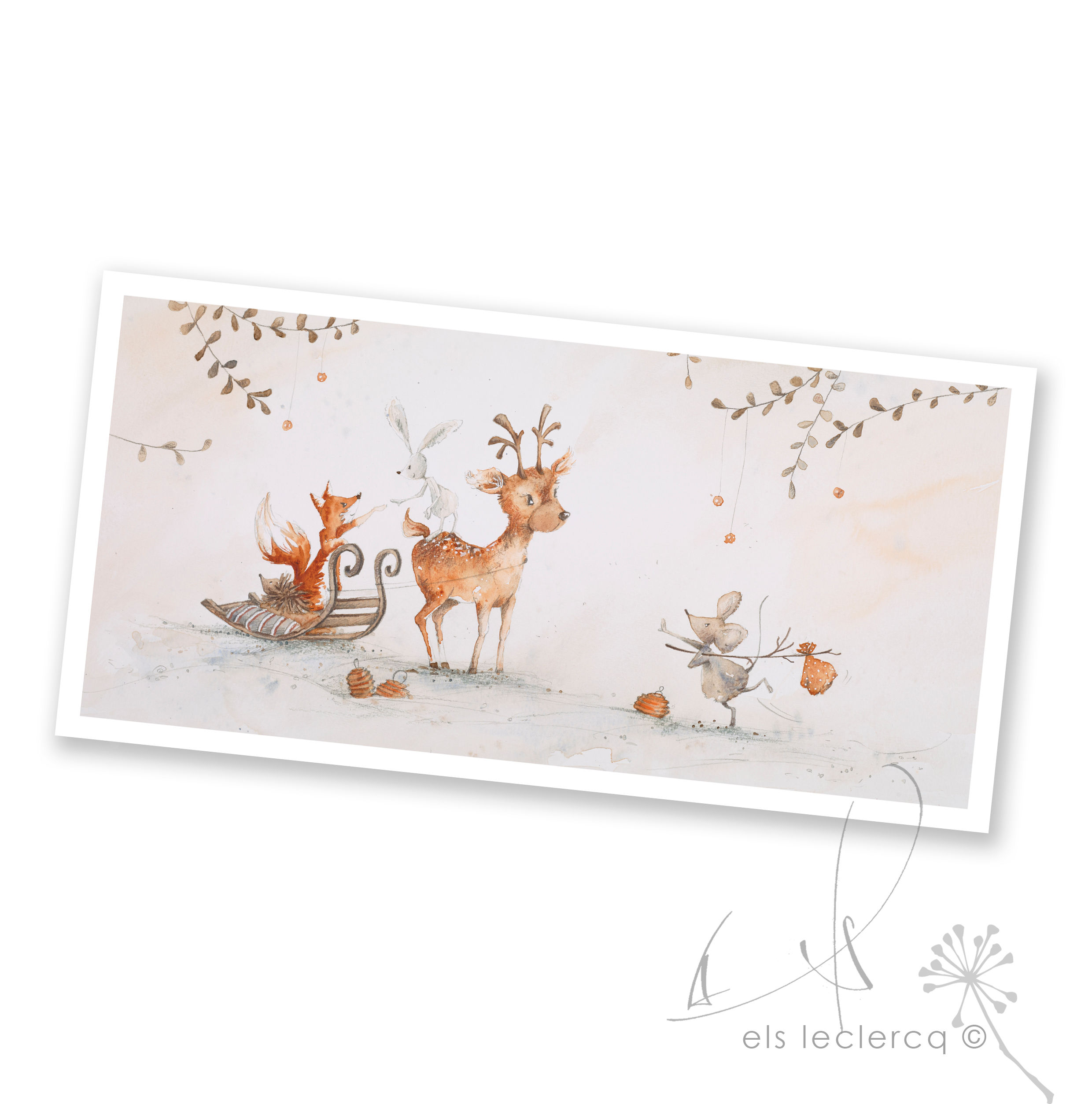 1x wenskaart KERST - SLEE – z.o.