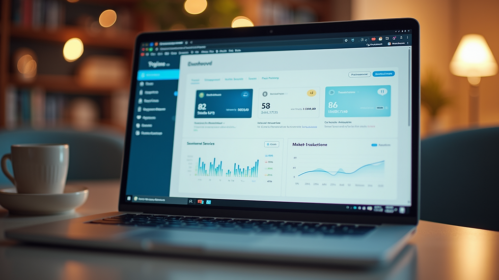 Eye-level view of a laptop screen showing marketing dashboard