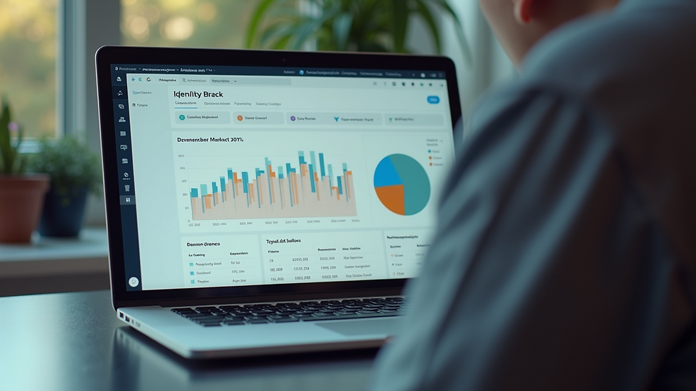 Eye-level view of a laptop screen showing a marketing dashboard