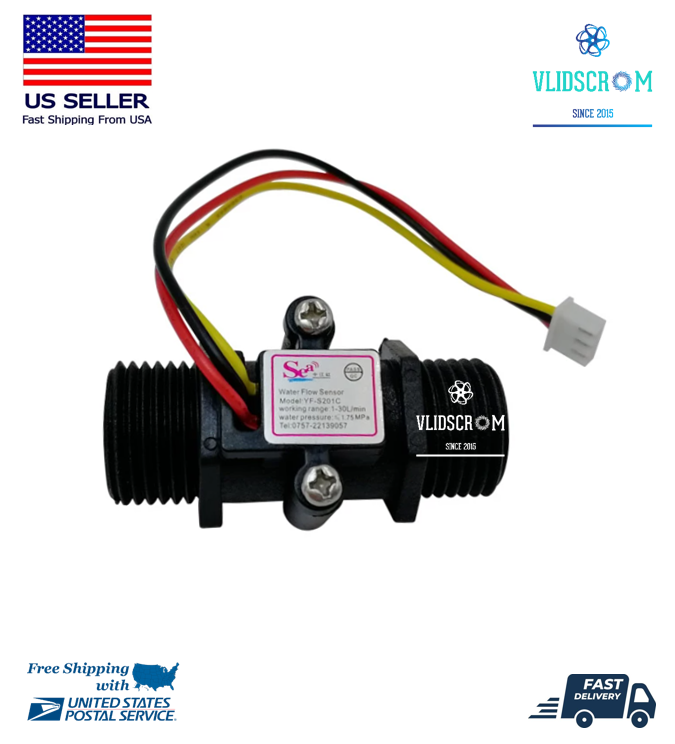 Flow Sensor Volume Sensor Turbo Flow Meter Water Pipes 1/2" Thread Arduino E105