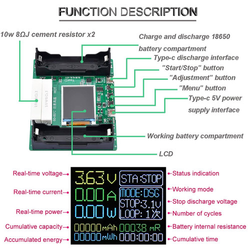 2S 18650 Battery Capacity Tester Li-Ion Module 2S 18650 Battery Capacity Tester Li-Ion Module