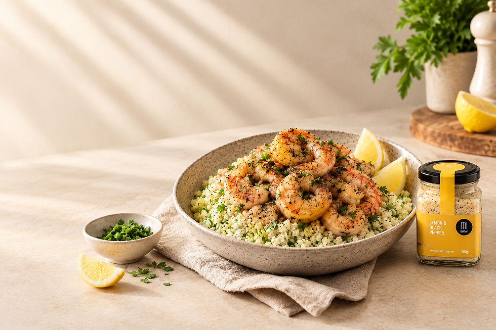 Shrimp with Cauliflower Rice - Lemon & Black Pepper Butter