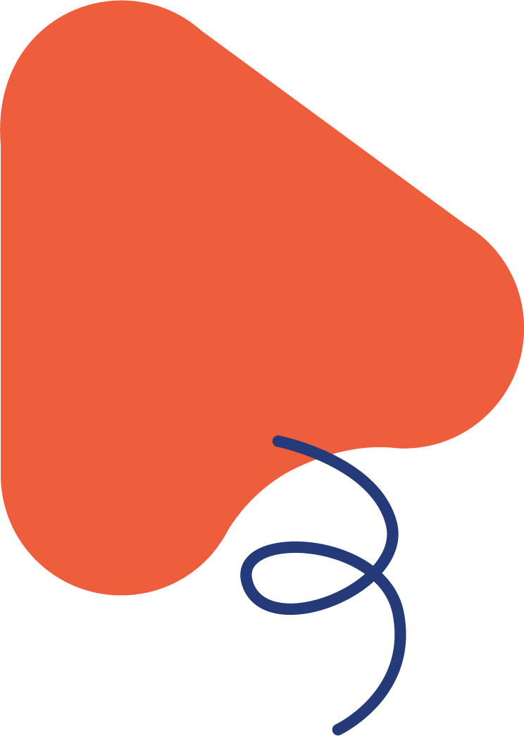 Abstract orange shape with a blue spiral line