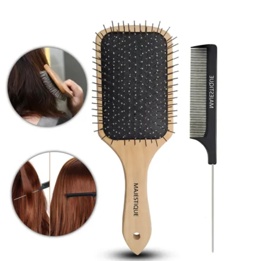 Thumbnail: Eco Friendly Wood Hair Brush and Detangle Tail Com