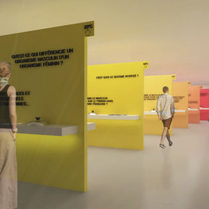 Panneaux ludiques et informatifs d'une exposition nommée Pressure exit