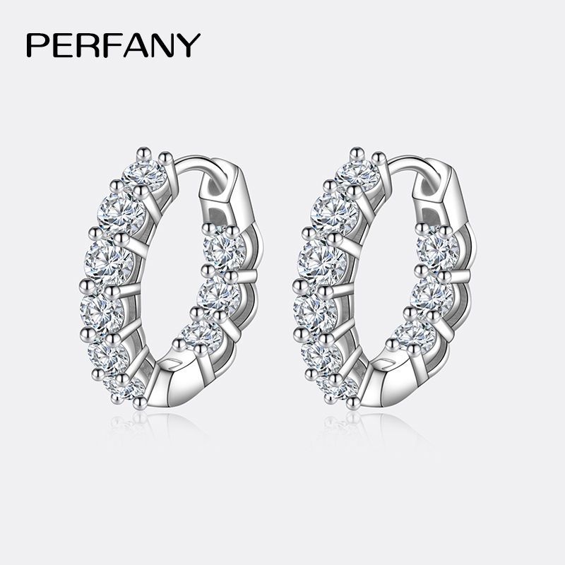 PERFANY 1.8CT All Moissanite Earrings for Women S925 Pure Silver GRA Certified D