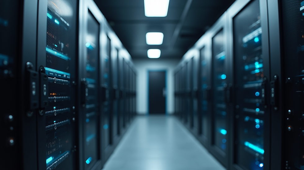 Close-up view of a secure server room with data storage racks