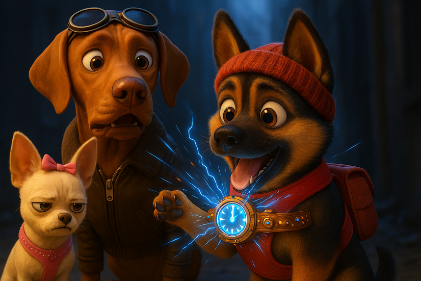 2. In a tail-wagging adventure, three heroic dogs take the driver's seat of a time-traveling car to res
