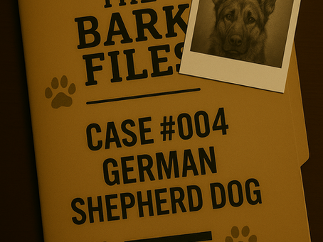 Unveiling The Bark Files: Detailed dossier on the German Shepherd Dog, featuring case #004 with a classic canine touch.