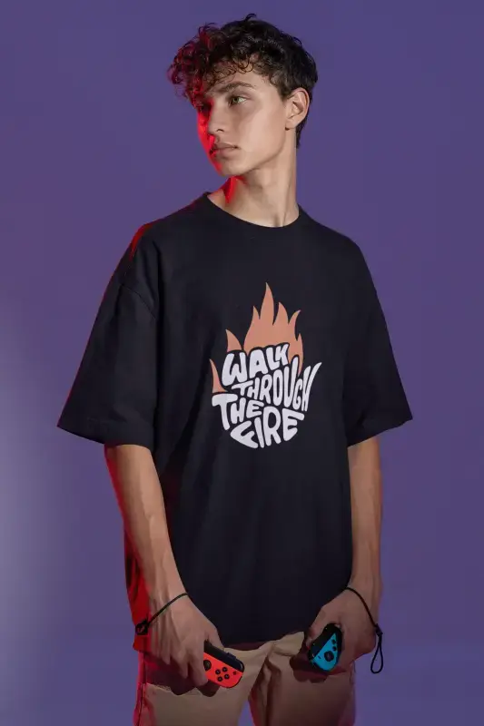 Thumbnail: Walk through the fire Oversized Cotton Tshirts For Men