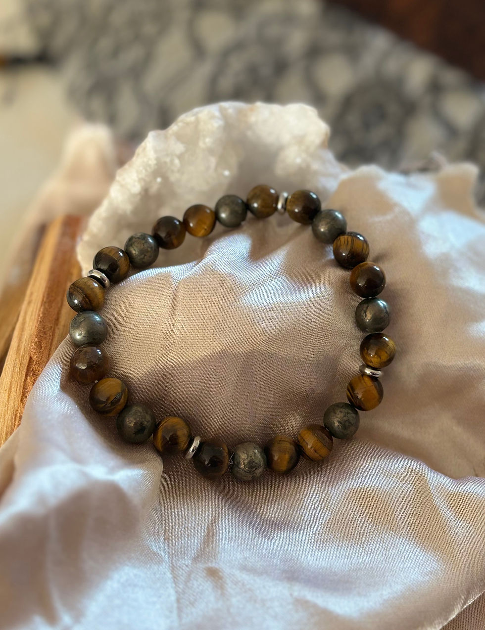 Miniature : Bracelet en pierres naturelles, œil de tigre et pyrite