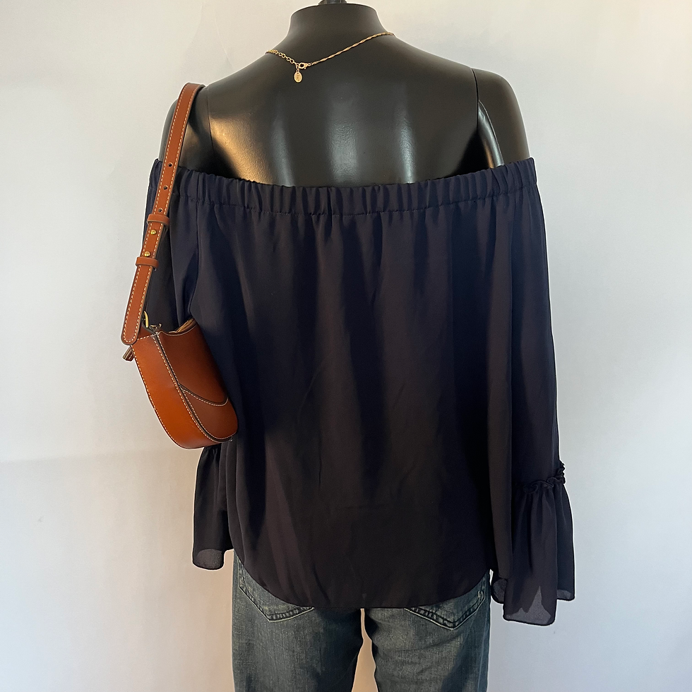 Thumbnail: Kay Celine Navy Off-Shoulder Blouse – Size Large