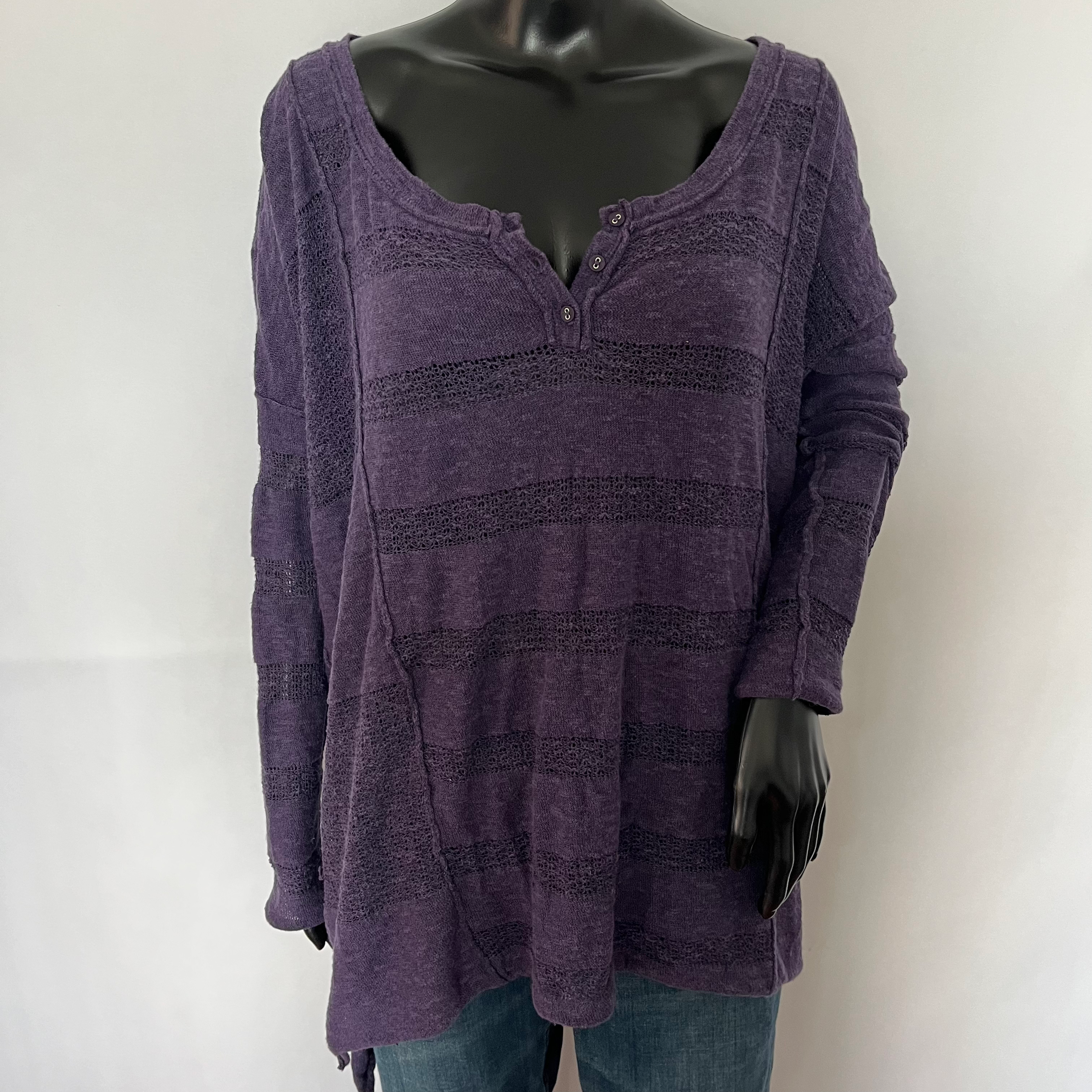 Free People Purple Striped Henley Tunic Size M