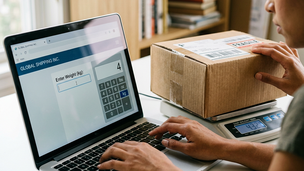 Close-up view of a person entering package details on a shipping calculator