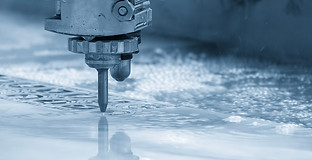 The abrasive waterjet cutting machine in the light blue scene. The high technology sheet m