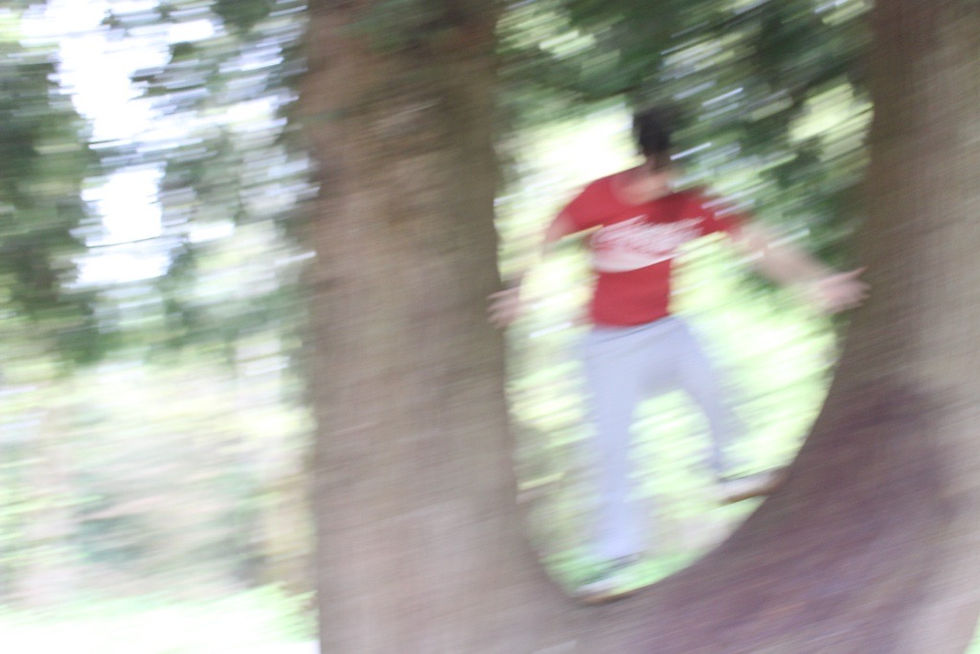 This motion blur captures brightness around the subject to capture happiness. Along with harmony from the trees and nature around the subject.