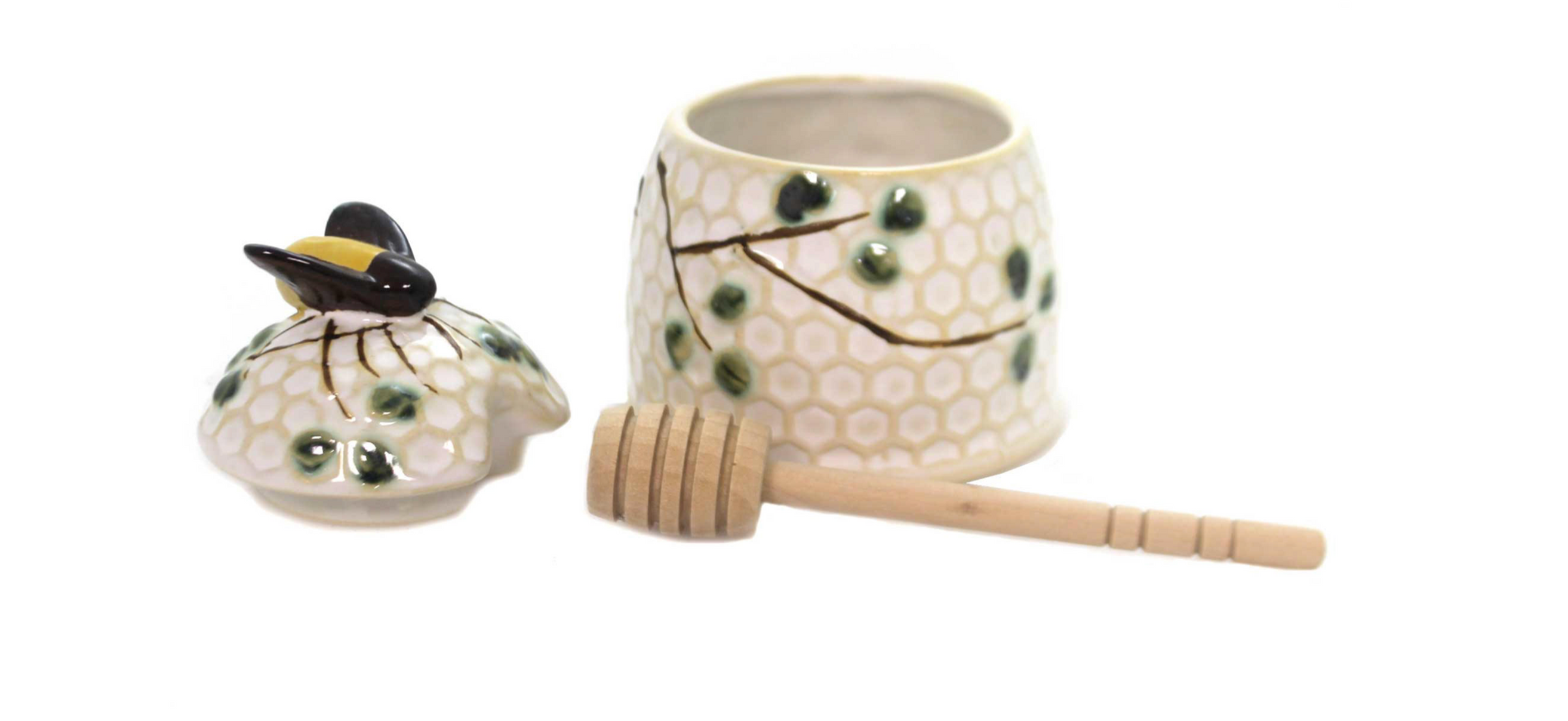 Hand Painted Stoneware Honeypot