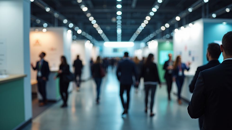 Eye-level view of a recruitment fair showcasing various booths