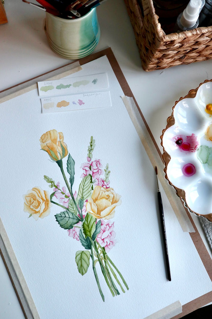 Yellow Roses & Purple Snapdragons for A. B.