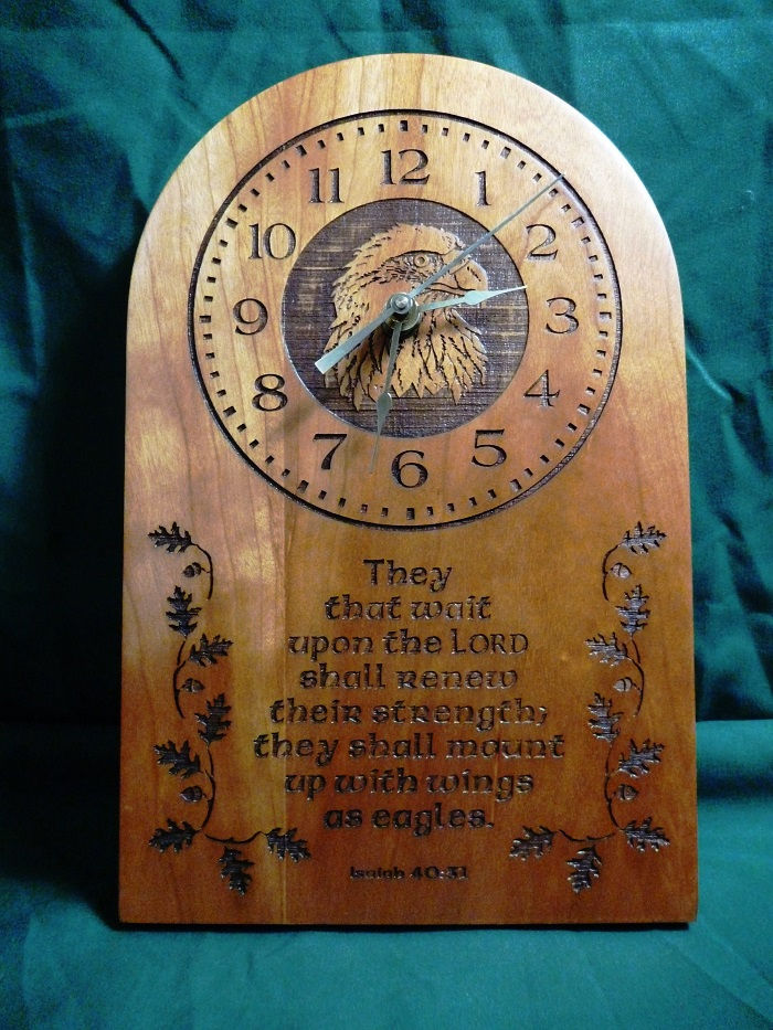 Eagle Wall Clock, Isaiah 40 vs 31, Cherry Wood