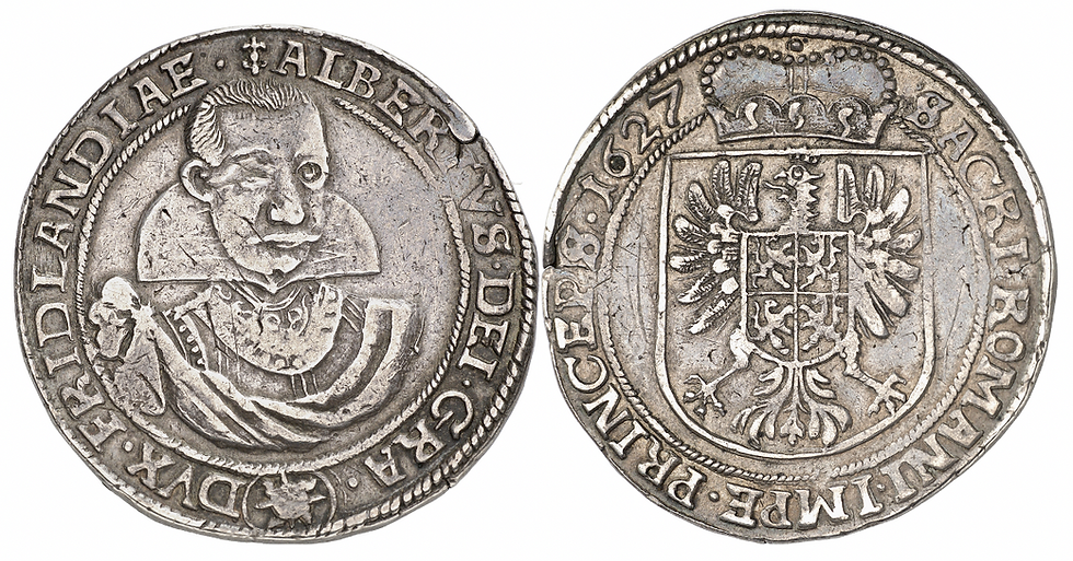 Albrecht von Wallenstein, 1623-1634. Reichstaler 1627, Jitschin. Sehr schön.