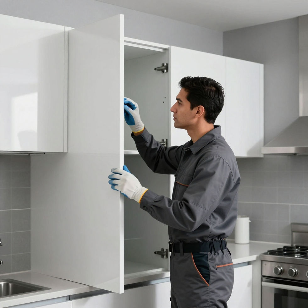 Exterminator Inspecting a Kitchen for Cockroach Activity